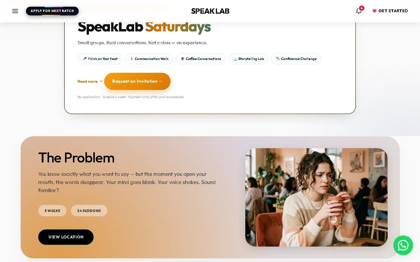 SpeakLab — a section further down the page